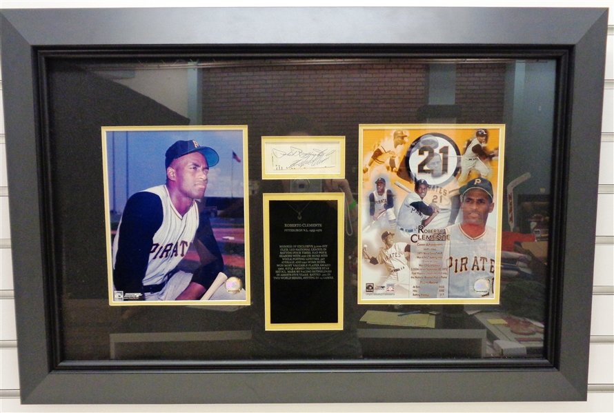 Roberto Clemente Autographed Framed Cut with Photos