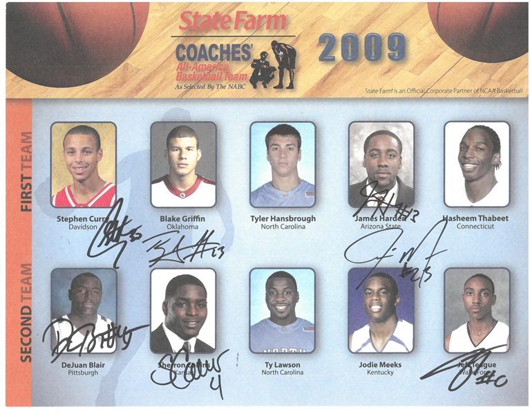 Steph Curry, James Harden and Blake Griffin Signed 2009 All American 8x10 Photo