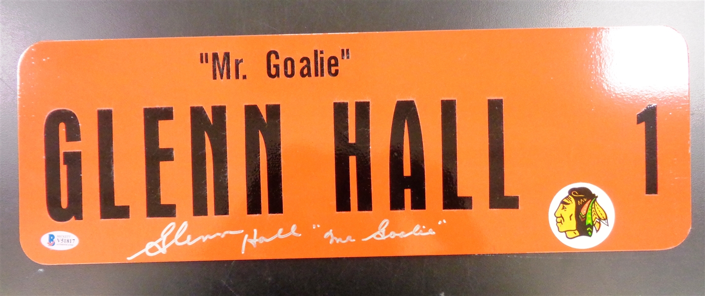 Glenn Hall Autographed 6x18 Metal Street Sign