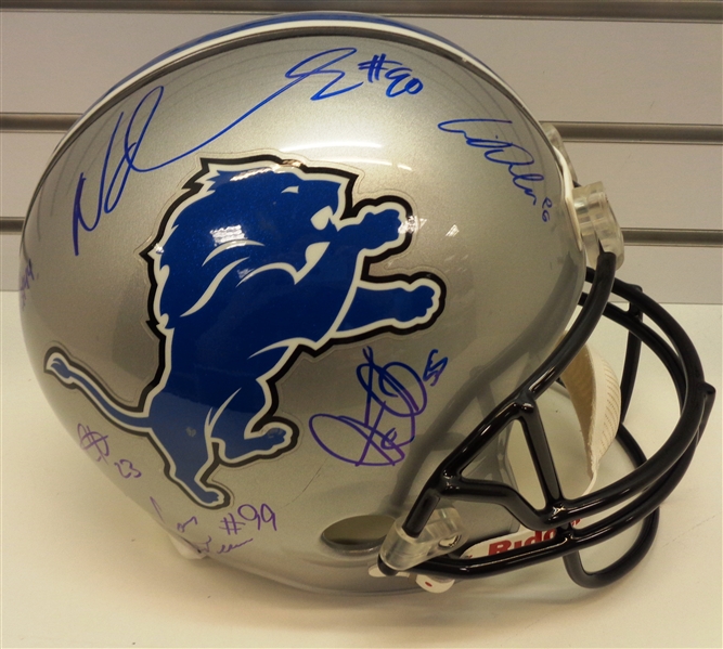 Detroit Lions Multi Signed Full Size Helmet w/ 9 Autographs (Blue Sharpie)