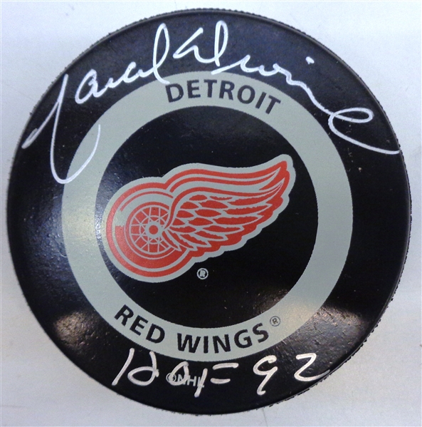 Marcel Dionne Autographed Red Wings Puck w HOF