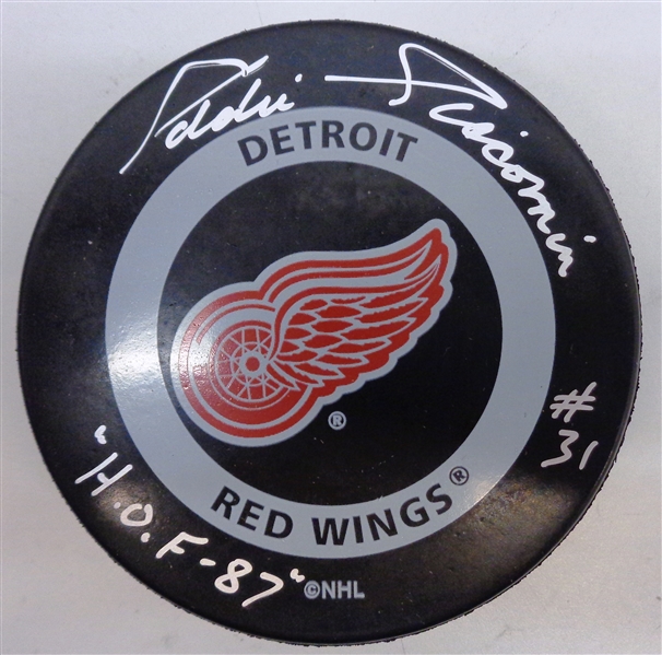 Eddie Giacomin Autographed Red Wings Puck w/ HOF