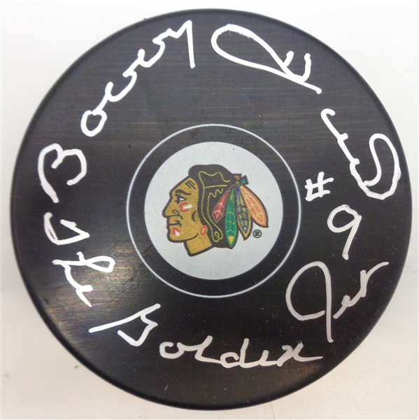 Bobby Hull Autographed Blackhawks Game Puck w/ Golden Jet