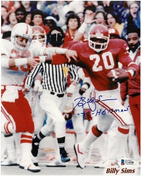 Billy Sims Autographed 8x10 Photo w/ Heisman