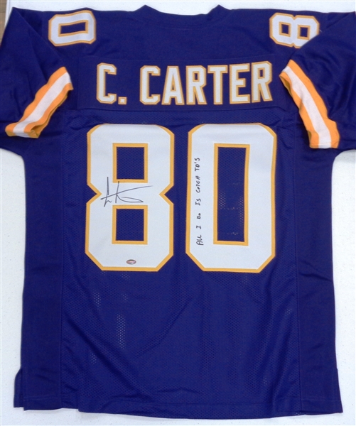 Cris Carter Autographed Jersey w/ All I Do is Catch TDs
