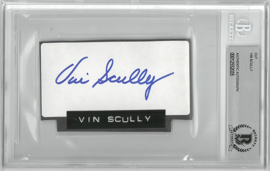 Vin Scully Autographed 2x4 Cut