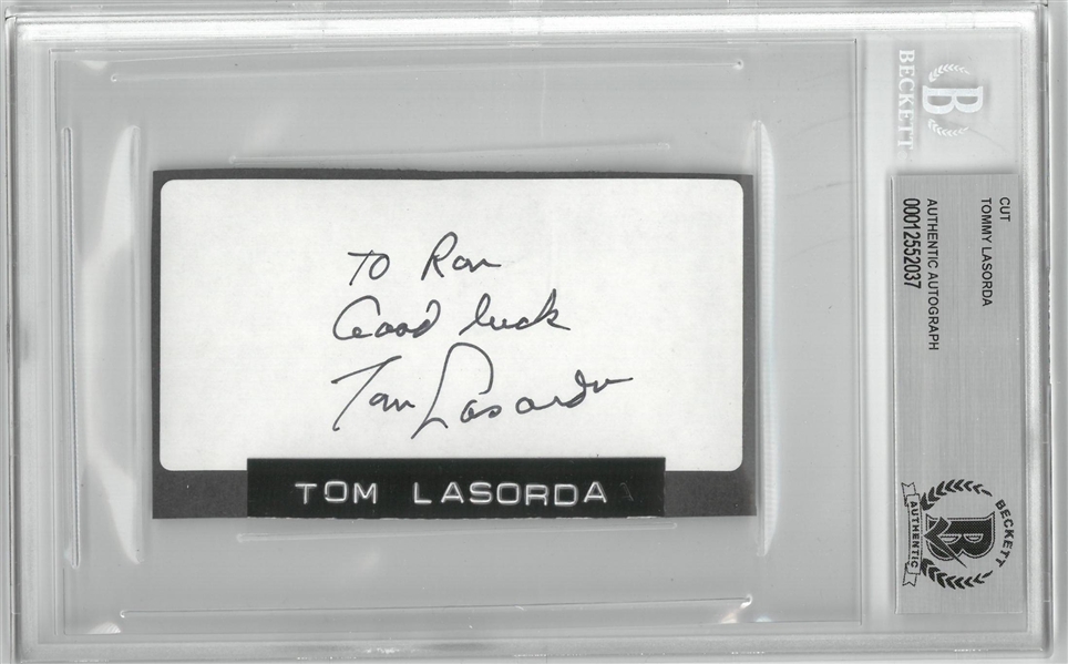 Tommy Lasorda Autographed 2x4 Cut