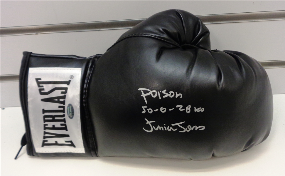 Junior Jones Autographed Boxing Glove w/ Poison & Record