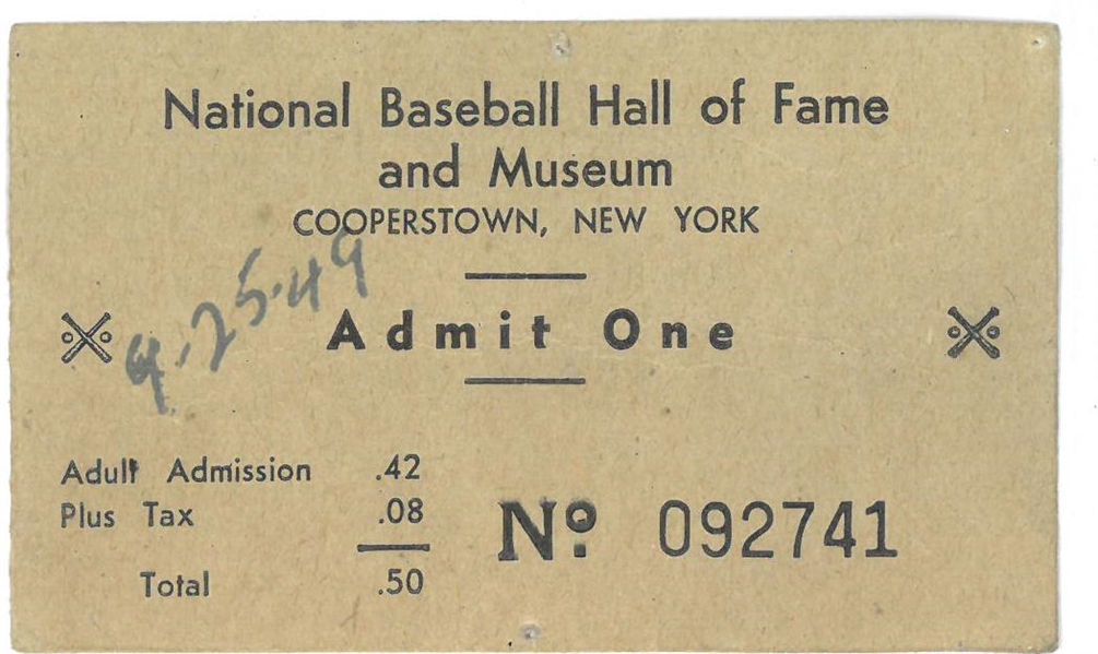 1949 Baseball Hall of Fame Admission Ticket