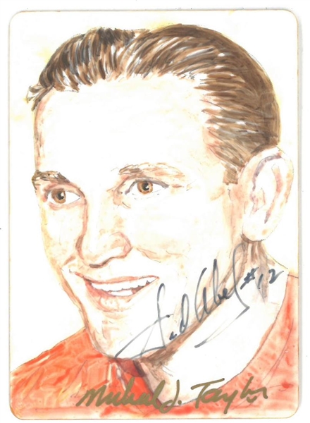 Sid Abel Autographed Hand Drawn Ceramic 2.5x3.5 Card