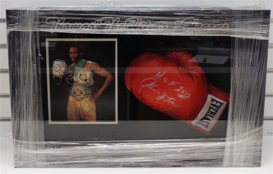 Tommy "Hitman" Hearns Signed Framed Boxing Glove (PICK UP ONLY)