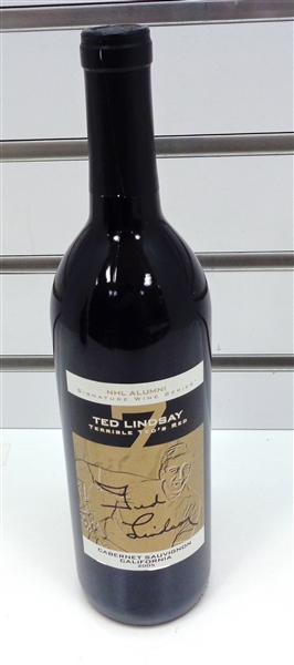 Ted Lindsay Autographed Wine Bottle