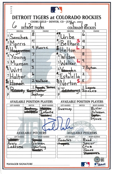 Lot Detail Kirk Gibson Autographed Lineup Card