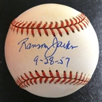 Ransom Jackson Autographed Baseball w/ Date of Last Brooklyn HR
