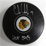 Chris Chelios Autographed Blackhawks Puck w/ HOF