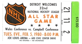 1980 NHL All Star Game Ticket - Howes Last Gretzkys 1st