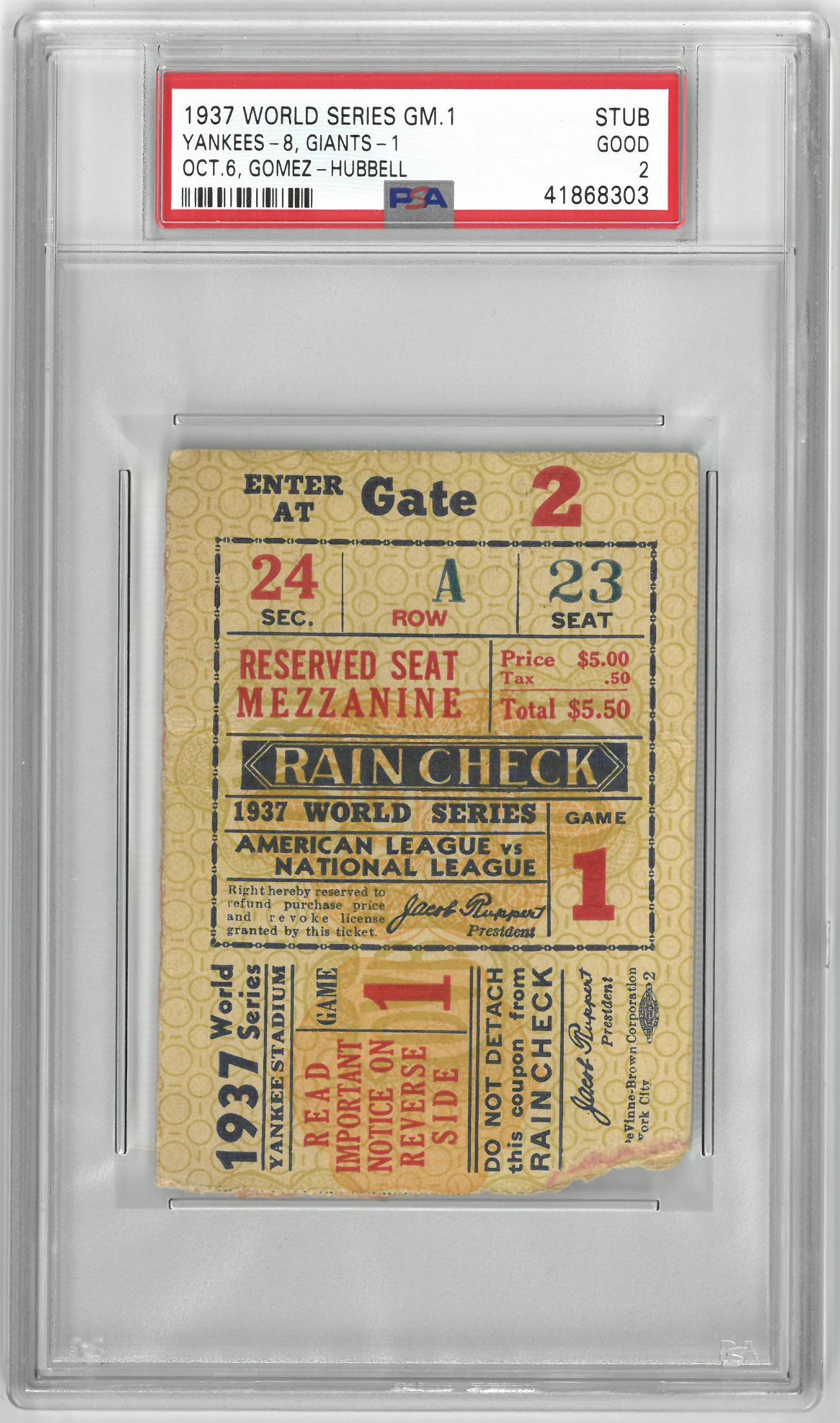 Lot Detail 1937 World Series Ticket Game 1 PSA 2   2123a Lg 