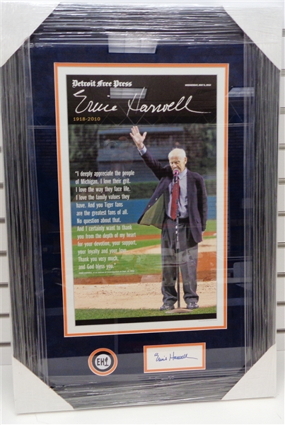 Ernie Harwell Autographed Framed Free Press Display