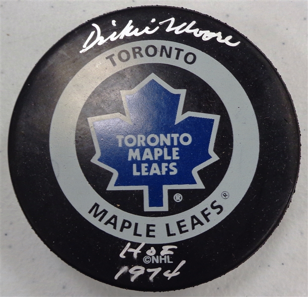 Dickie Moore Autographed Maple Leafs Puck