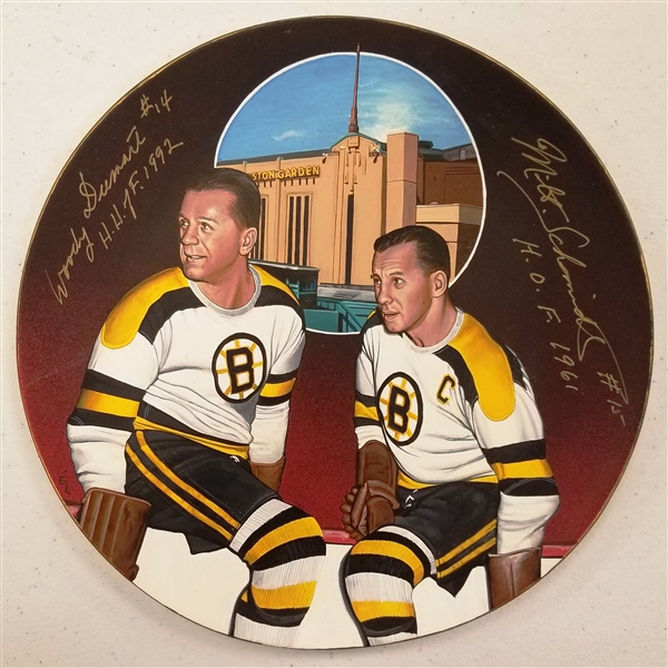 Milt Schmidt & Woody Dumart Autographed Hand Painted 10" Plate