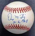 Denny McLain Autographed Baseball w/ 31-6, 1968