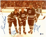 Mark, Marty and Gordie Howe Autographed Whalers 8x10 Color Photo