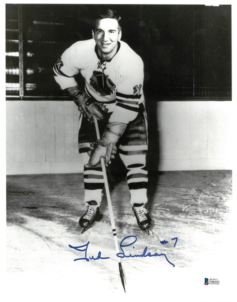 Ted Lindsay Autographed 11x14 Black Hawks Photo