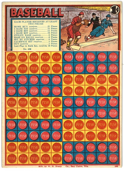 Vintage 1 Cent Gambling Baseball Punch Board