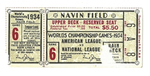 1934 World Series Game 6 Ticket Navin Field
