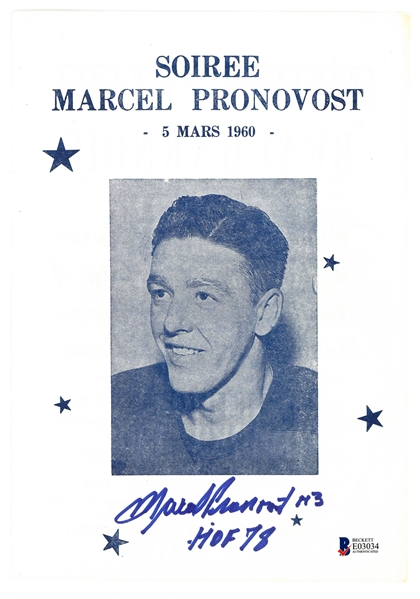 Marcel Pronovost Autographed 1960 Tribute Program