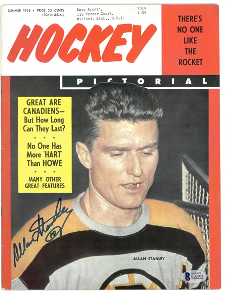 Allan Stanley Autographed 1958 Hockey Pictorial