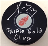 Pavel Datsyuk Autographed Red Wings Puck w/ Triple Gold Club