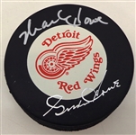 Gordie Howe & Mark Howe Autographed Red Wings Puck