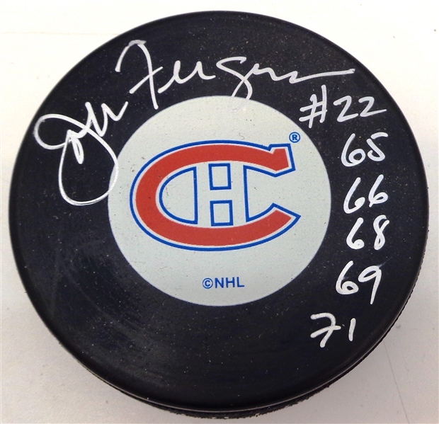 John Ferguson Autographed Montreal Canadiens Puck w/ Cup Years