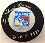 Chuck Rayner Autographed New York Rangers Puck w/ HOF 1973