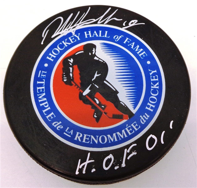 Dale Hawerchuk Autographed HOF Logo Puck w/ HOF 01