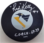 Red Kelly Autographed Pittsburgh Penguins Puck w/ Coach 69-73