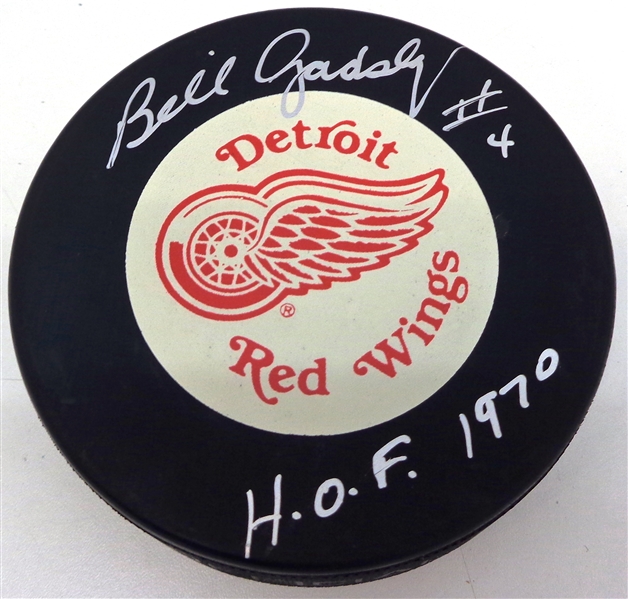 Bill Gadsby Autographed Detroit Red Wings Puck w/ HOF 1970