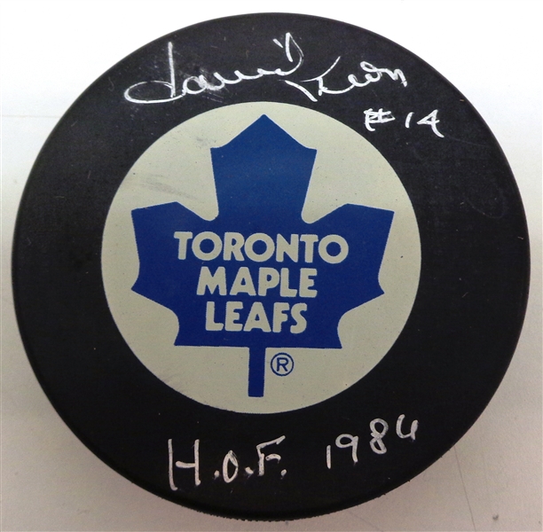 Dave Keon Autographed Toronto Maple Leafs Puck w/ HOF 1984