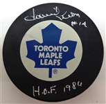 Dave Keon Autographed Toronto Maple Leafs Puck w/ HOF 1984