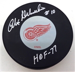 Alex Delvecchio Autographed Detroit Red Wings Puck w/ HOF 77