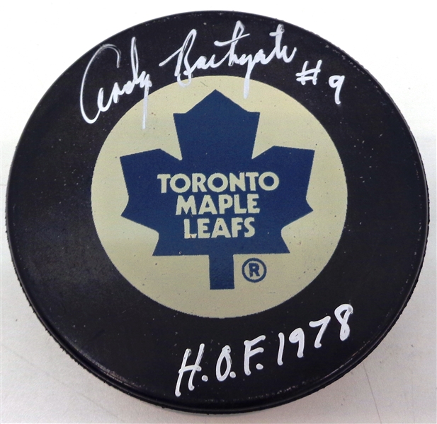 Andy Bathgate Autographed Toronto Maple Leafs Puck w/ HOF 1978
