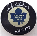Andy Bathgate Autographed Toronto Maple Leafs Puck w/ HOF 1978