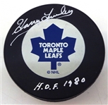 Harry Lumley Autographed Toronto Maple Leafs Puck w/ HOF 1980
