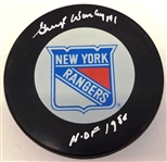 Gump Worsley Autographed New York Rangers Puck w/ HOF 1980
