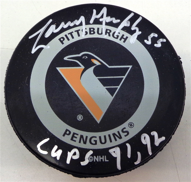 Larry Murphy Autographed Pittsburgh Penguins Puck w/ Cups 91,92