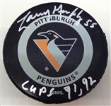 Larry Murphy Autographed Pittsburgh Penguins Puck w/ Cups 91,92