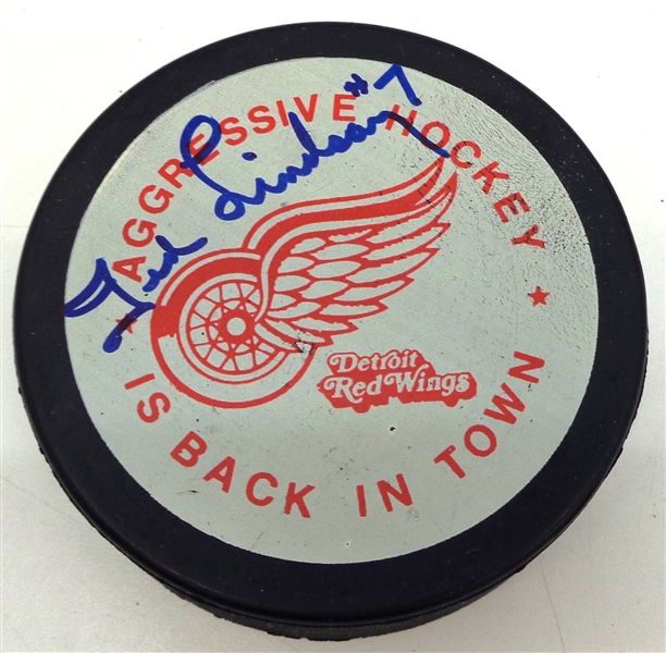 Ted Lindsay Autographed Aggressive Hockey is Back Puck