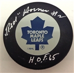 Red Horner Autographed Toronto Maple Leafs Puck w/ HOF 65