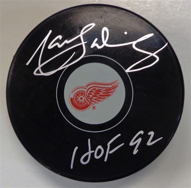 Marcel Dionne Autographed Detroit Red Wings Puck w/ HOF 92